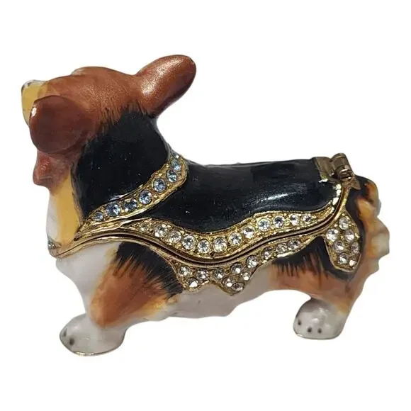 Bejeweled Enameled Pewter Corgi Dog Trinket Box Unbranded - Picture 3 of 7